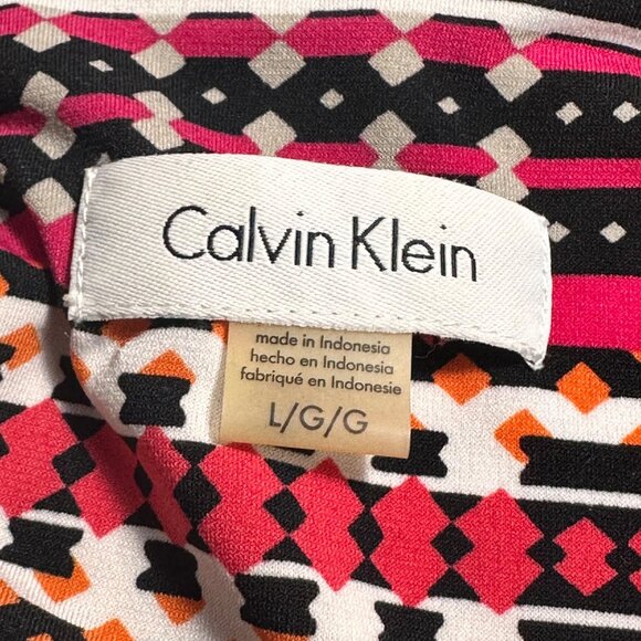 Calvin Klein Womens LG Striped Sleeveless Top Multicolor Pleated Neckline Beachy - Picture 3 of 7